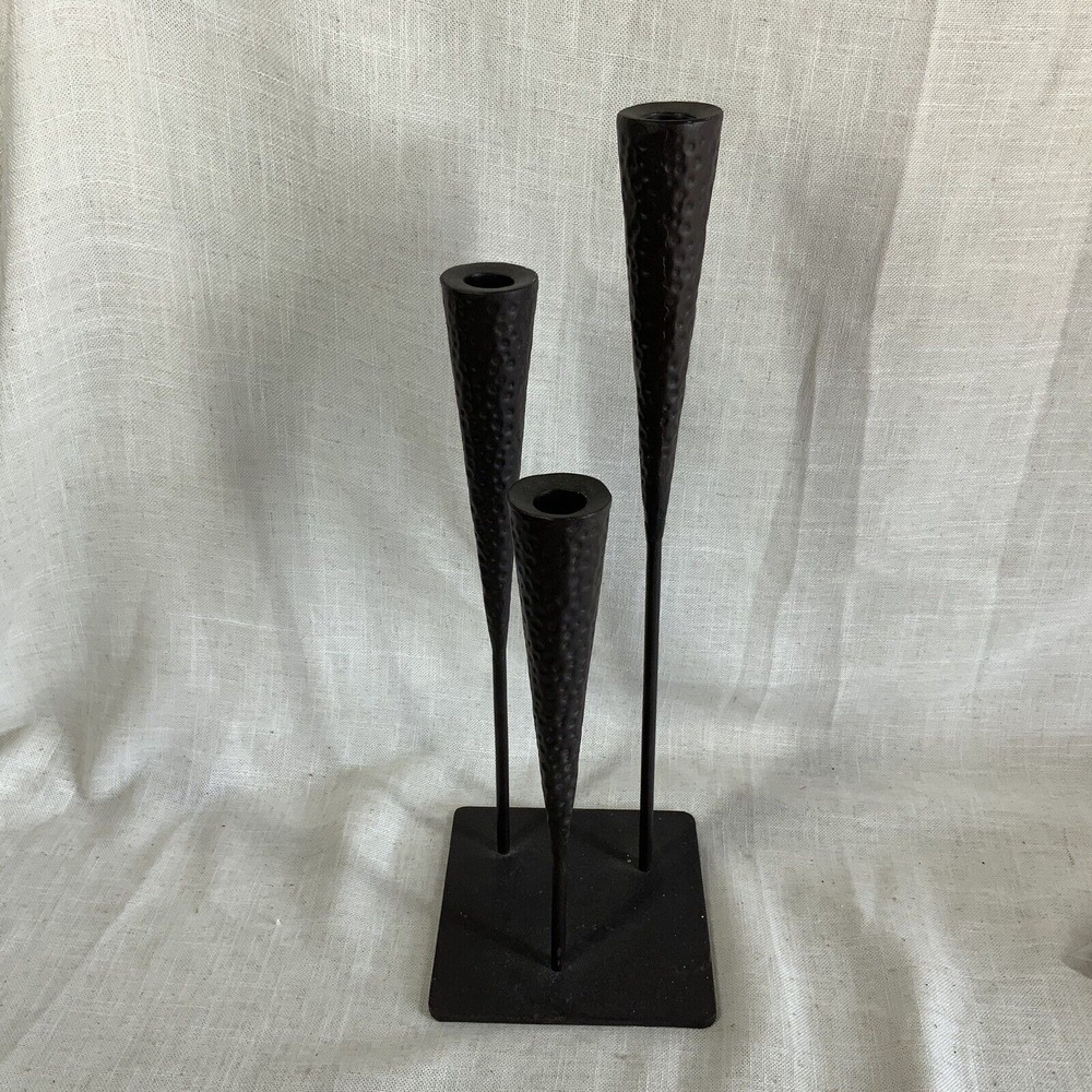 MCM Brutalist Hammered Dimple Heavy Metal Candelabra‎ 3 Candle Holder